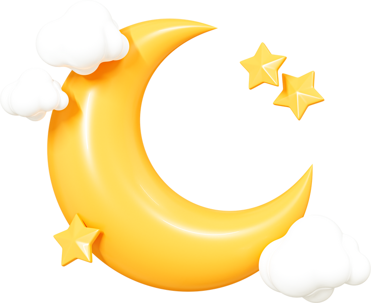 3D Crescent moon with cloud and star